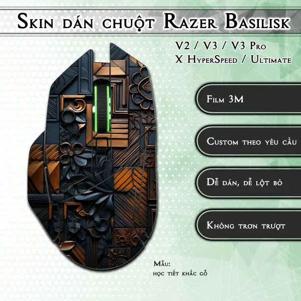 Skin dán chuột Razer Basilisk mẫu học tiết khắc gỗ