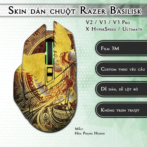 Skin dán chuột Razer Basilisk mẫu Hỏa Phụng Hoàng