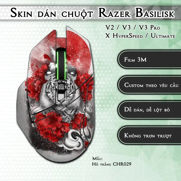 Skin dán chuột Razer Basilisk mẫu Hổ trắng CHR029
