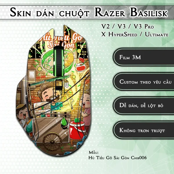 Skin dán chuột Razer Basilisk mẫu Hủ Tiếu Gõ Sài Gòn Chib006