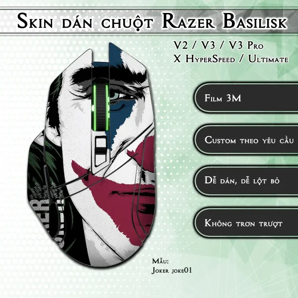 Skin dán chuột Razer Basilisk mẫu Joker joke01