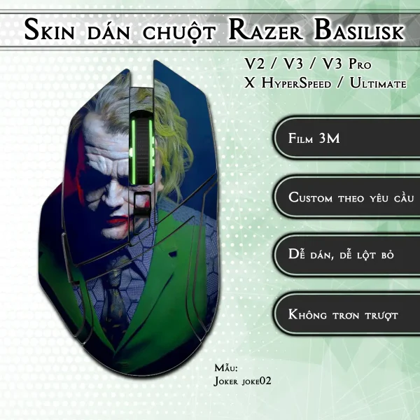 Skin dán chuột Razer Basilisk mẫu Joker joke02