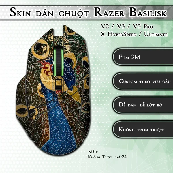 Skin dán chuột Razer Basilisk mẫu Khổng Tước lsm024