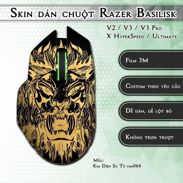 Skin dán chuột Razer Basilisk mẫu Kim Diện Sư Tử lsm064