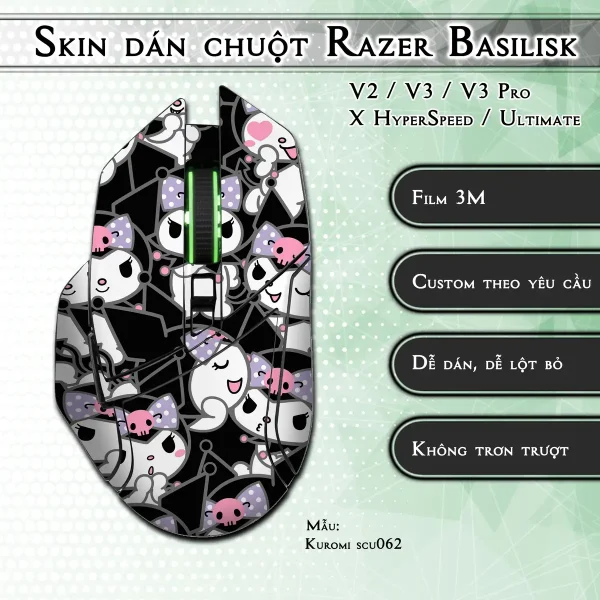 Skin dán chuột Razer Basilisk mẫu Kuromi scu062