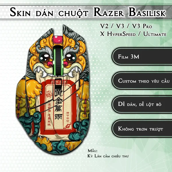 Skin dán chuột Razer Basilisk mẫu Kỳ Lân cầm chiếu thư