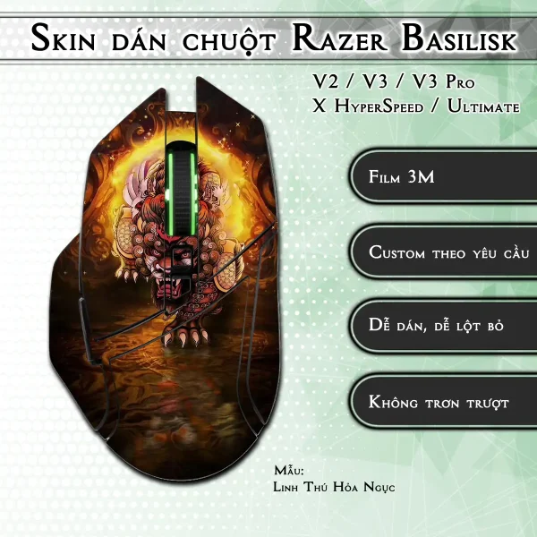 Skin dán chuột Razer Basilisk mẫu Linh Thú Hỏa Ngục