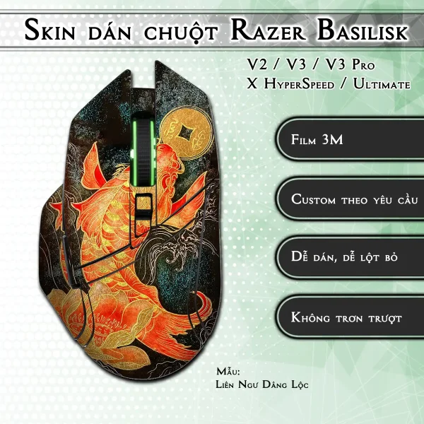 Skin dán chuột Razer Basilisk mẫu Liên Ngư Dâng Lộc