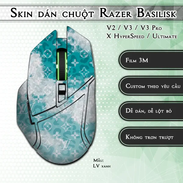Skin dán chuột Razer Basilisk mẫu LV xanh