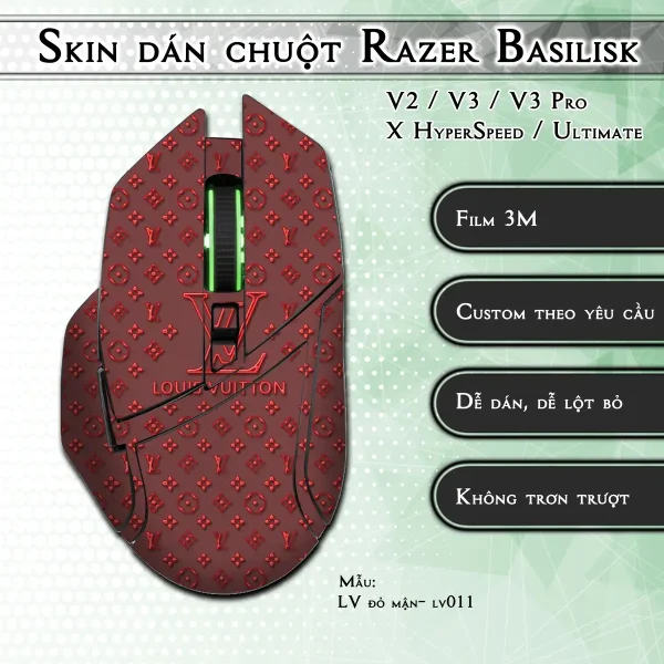 Skin dán chuột Razer Basilisk mẫu LV đỏ mận- lv011
