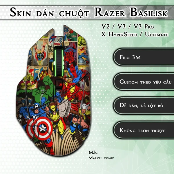 Skin dán chuột Razer Basilisk mẫu Marvel comic