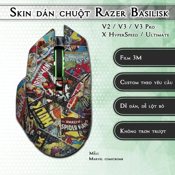 Skin dán chuột Razer Basilisk mẫu Marvel comicbomb
