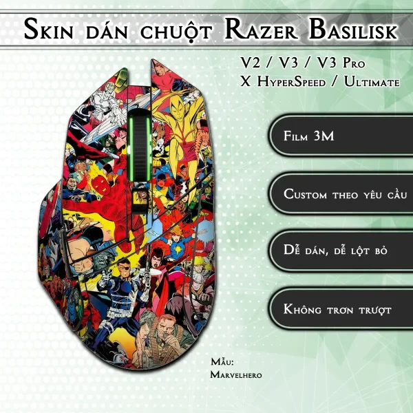 Skin dán chuột Razer Basilisk mẫu Marvelhero