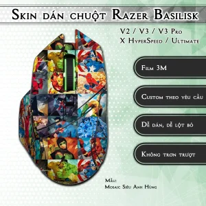 Skin dán chuột Razer Basilisk mẫu Mosaic Siêu Anh Hùng