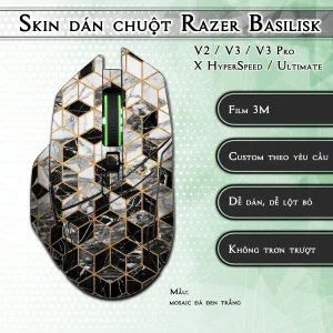 Skin dán chuột Razer Basilisk mẫu mosaic đá đen trắng