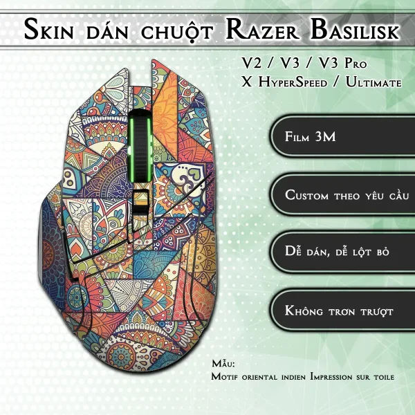 Skin dán chuột Razer Basilisk mẫu Motif oriental indien Impression sur toile