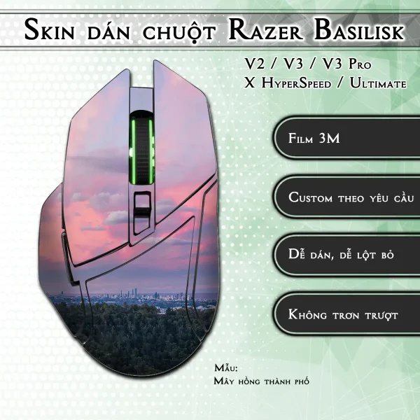 Skin dán chuột Razer Basilisk mẫu Mây hồng thành phố
