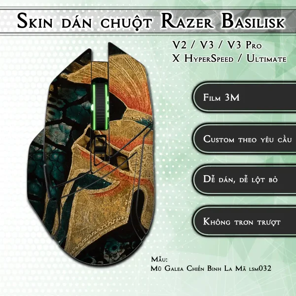 Skin dán chuột Razer Basilisk mẫu Mũ Galea Chiến Binh La Mã lsm032