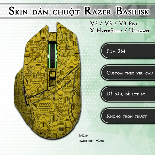 Skin dán chuột Razer Basilisk mẫu mạch điện vàng