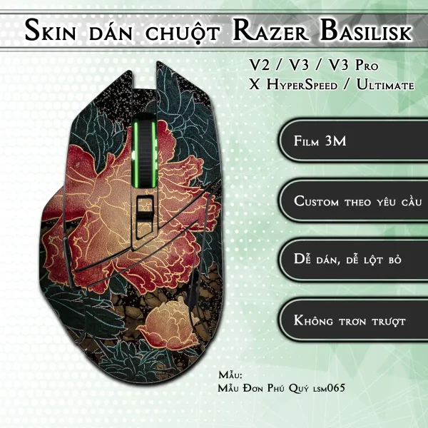 Skin dán chuột Razer Basilisk mẫu Mẫu Đơn Phú Quý lsm065