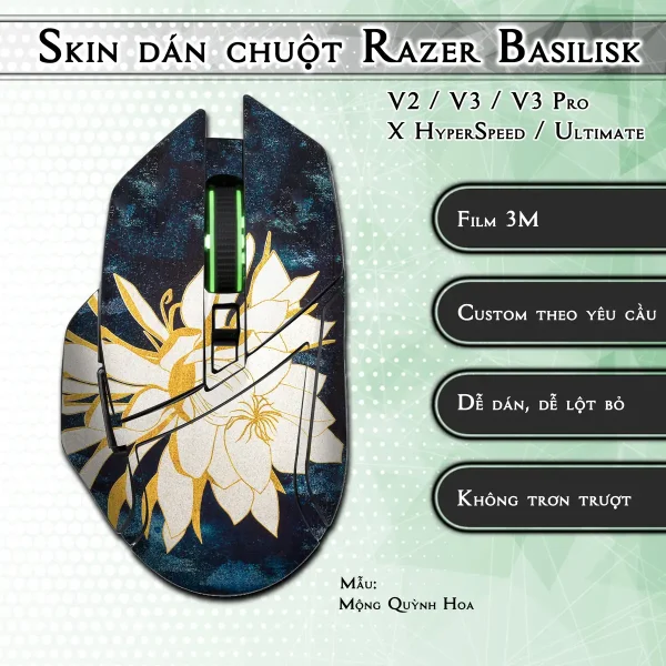 Skin dán chuột Razer Basilisk mẫu Mộng Quỳnh Hoa
