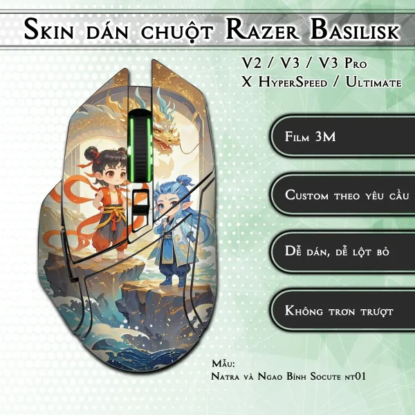 Skin dán chuột Razer Basilisk mẫu Natra và Ngao Bính Socute nt01