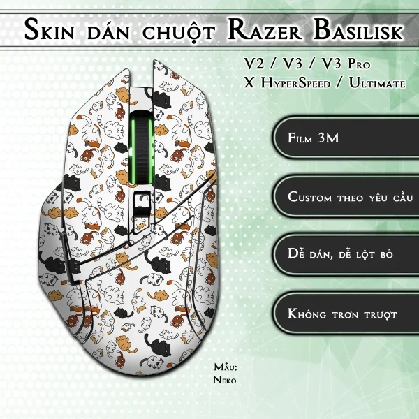 Skin dán chuột Razer Basilisk mẫu Neko