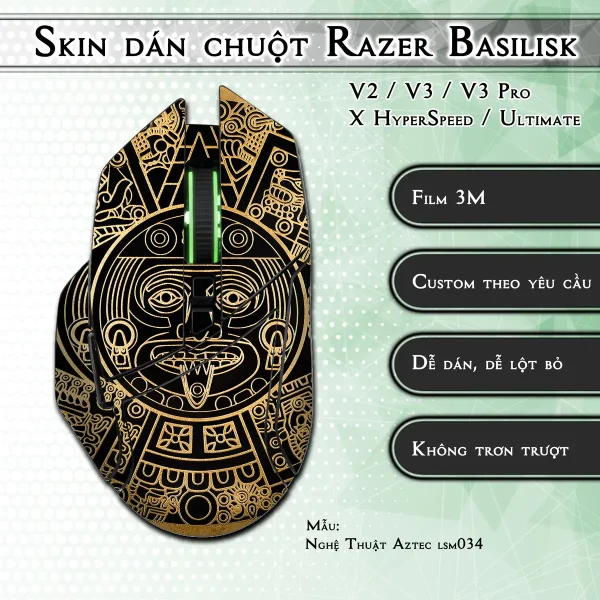 Skin dán chuột Razer Basilisk mẫu Nghệ Thuật Aztec lsm034
