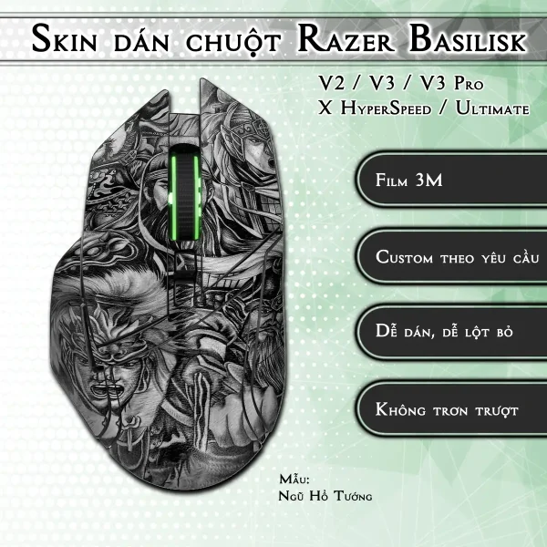 Skin dán chuột Razer Basilisk mẫu Ngũ Hổ Tướng