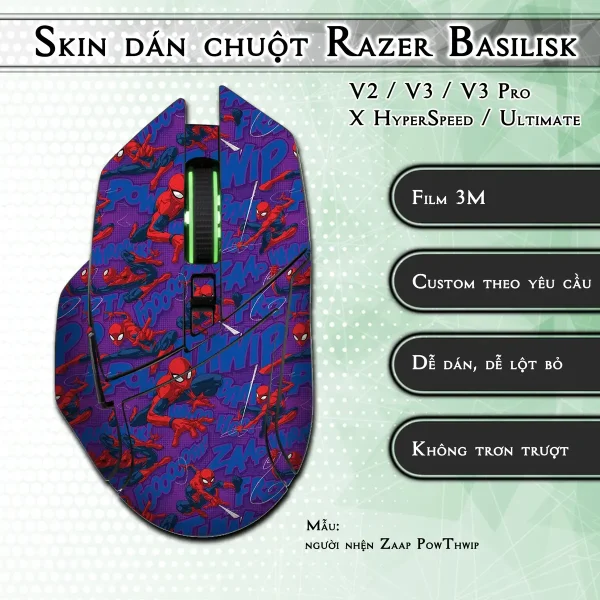 Skin dán chuột Razer Basilisk mẫu người nhện Zaap PowThwip