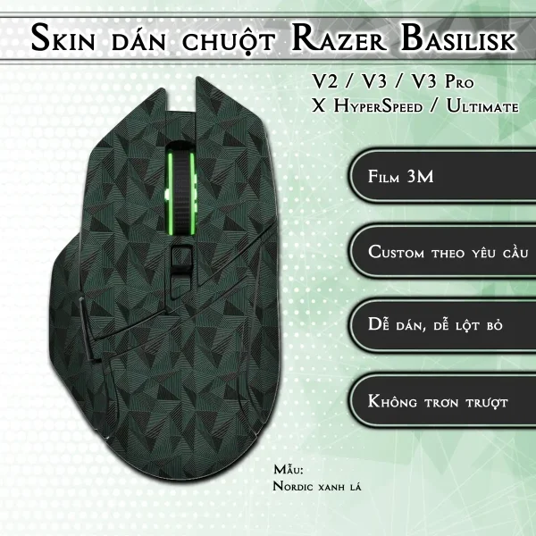 Skin dán chuột Razer Basilisk mẫu Nordic xanh lá