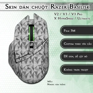 Skin dán chuột Razer Basilisk mẫu Nordic xám trắng