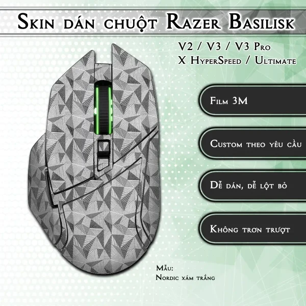 Skin dán chuột Razer Basilisk mẫu Nordic xám trắng