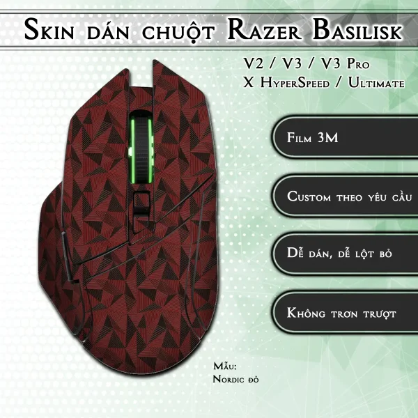 Skin dán chuột Razer Basilisk mẫu Nordic đỏ