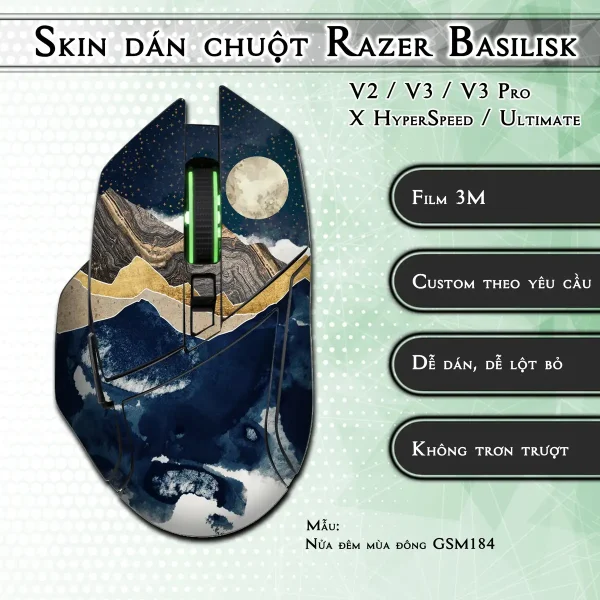 Skin dán chuột Razer Basilisk mẫu Nửa đêm mùa đông GSM184