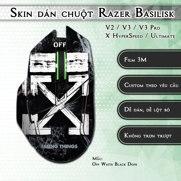 Skin dán chuột Razer Basilisk mẫu Off White Black Dope