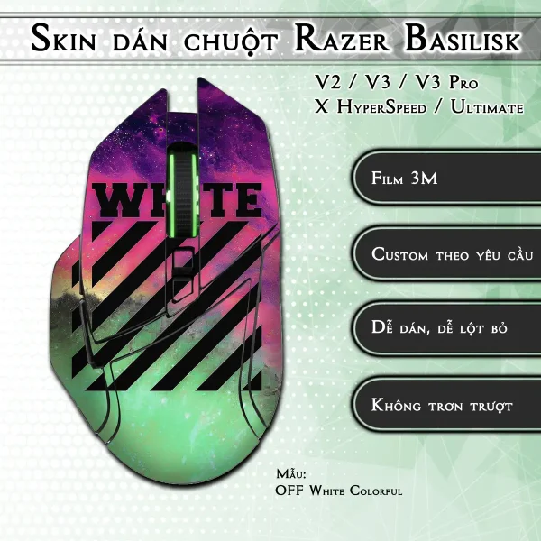 Skin dán chuột Razer Basilisk mẫu OFF White Colorful