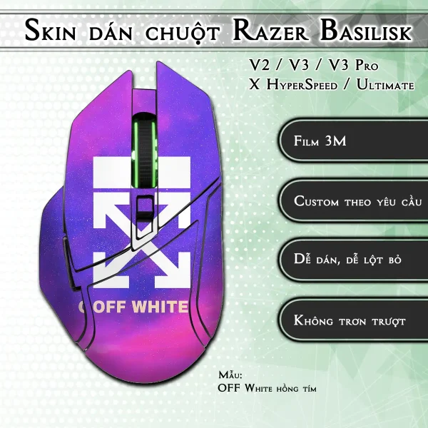 Skin dán chuột Razer Basilisk mẫu OFF White hồng tím