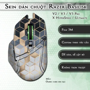 Skin dán chuột Razer Basilisk mẫu Ombre cubes đen bạc