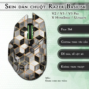Skin dán chuột Razer Basilisk mẫu Ombre cubes đen trắng