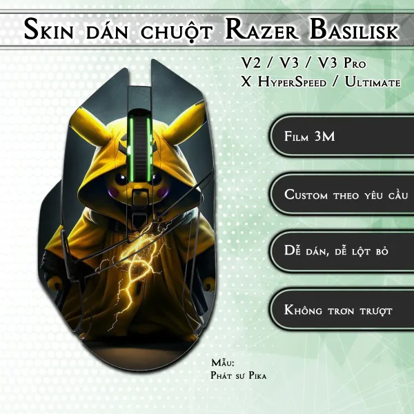 Skin dán chuột Razer Basilisk mẫu Phát sư Pika