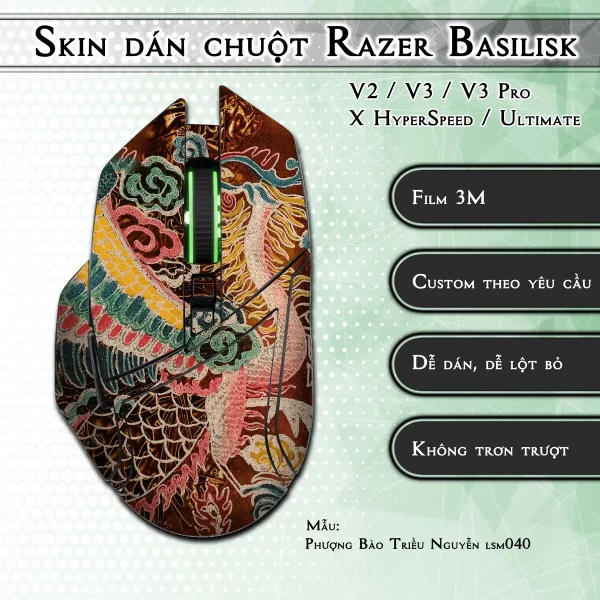 Skin dán chuột Razer Basilisk mẫu Phượng Bào Triều Nguyễn lsm040