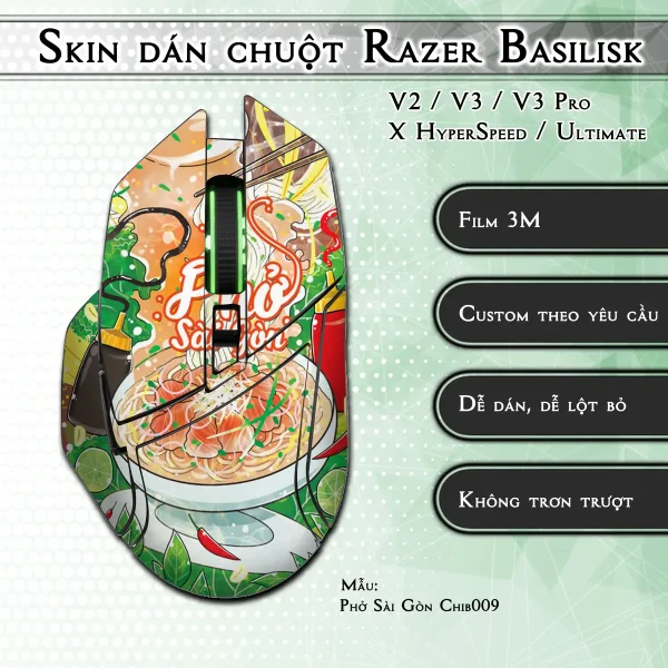 Skin dán chuột Razer Basilisk mẫu Phở Sài Gòn Chib009