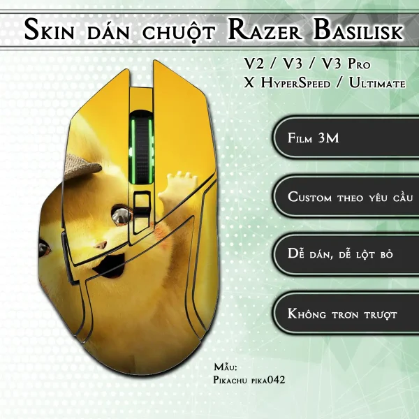 Skin dán chuột Razer Basilisk mẫu Pikachu pika042