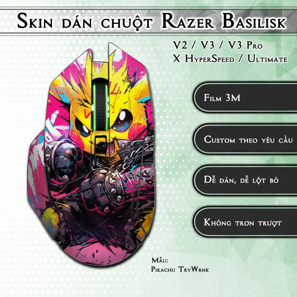 Skin dán chuột Razer Basilisk mẫu Pikachu TryWrnk