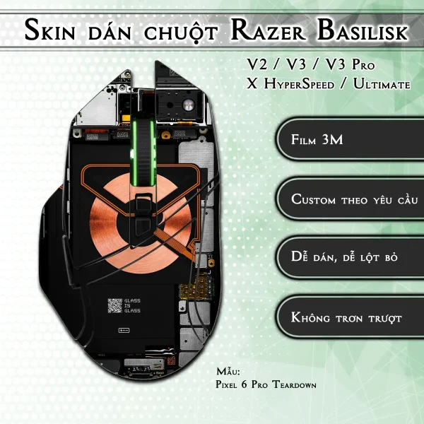 Skin dán chuột Razer Basilisk mẫu Pixel 6 Pro Teardown