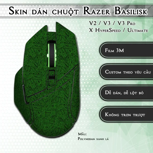 Skin dán chuột Razer Basilisk mẫu Polynesian xanh lá