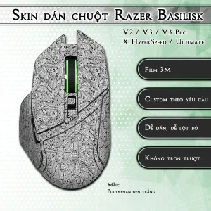 Skin dán chuột Razer Basilisk mẫu Polynesian đen trắng