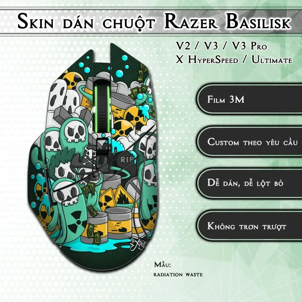 Skin dán chuột Razer Basilisk mẫu radiation waste