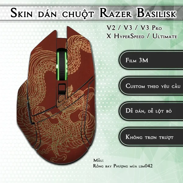 Skin dán chuột Razer Basilisk mẫu Rồng bay Phượng múa lsm042